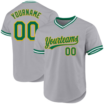Maxcorners Custom Gray Kelly Green-Gold Authentic Throwback Baseball Jersey LM2605