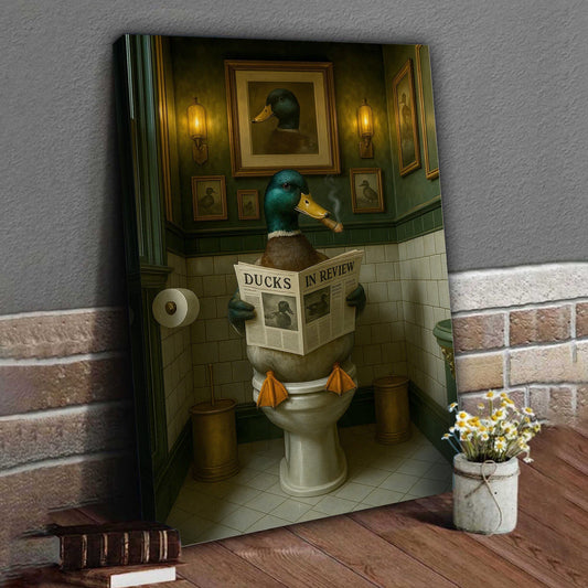 Maxcorners Mallard Duck Toilet Scene Poster Canvas – Smoking-Smoking Duck Reading ‘Ducks in Review’ - Gift for Outdoorsmen