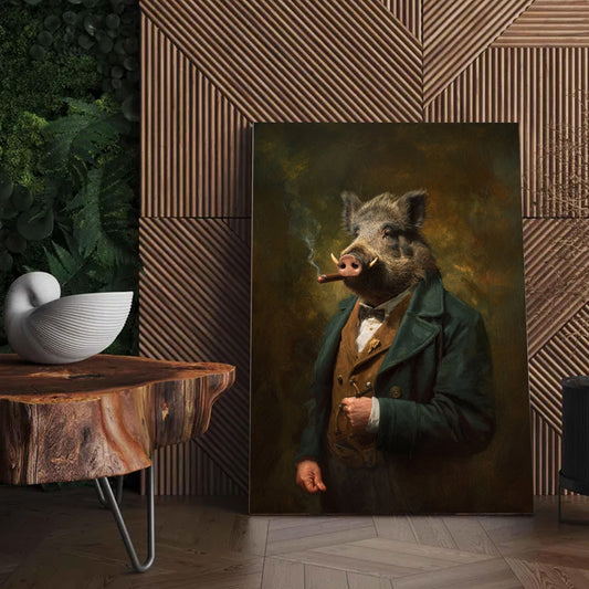 Maxcorners Smoking Wild Boar Canvas – Funny Rustic Wall Art for Hunters