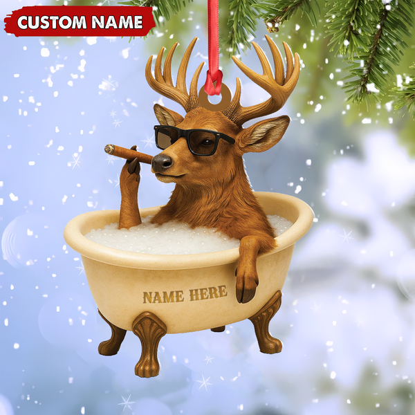 Maxcorners Personalized Funny Deer Bathtub Ornament, Cool Buck Relaxing Christmas Decor, Unique Gag Gift for Hunters and Men LM0411