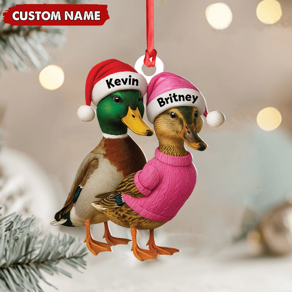 Maxcorners Custom Funny Duck Couple Christmas Ornament – Personalized Names, Custom Gift for Couples & Animal Lovers LM0411