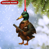 Maxcorners Personalized Funny Duck Hunter Ornament, Dapper Mallard with Gun Christmas Decor, Unique Gag Gift for Hunters and Men LM0411