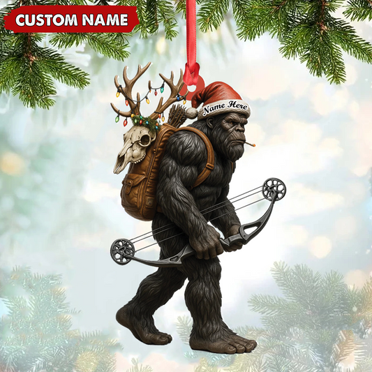 Maxcorners Bigfoot Hunter Christmas Ornament, Funny Sasquatch Archery Decor, Rustic Holiday Gift for Outdoor Adventure Lovers LM0411