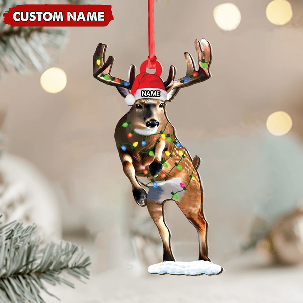 Maxcorners Personalized Deer Acrylic Christmas Ornament – Custom Name Buck with Lights Holiday Gift LM0411