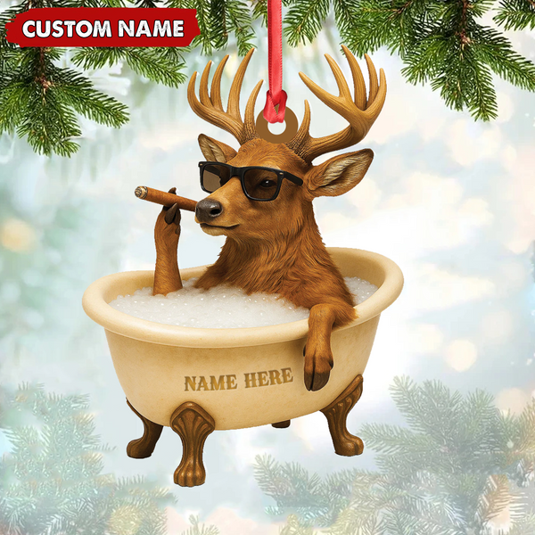 Maxcorners Personalized Funny Deer Bathtub Ornament, Cool Buck Relaxing Christmas Decor, Unique Gag Gift for Hunters and Men LM0411