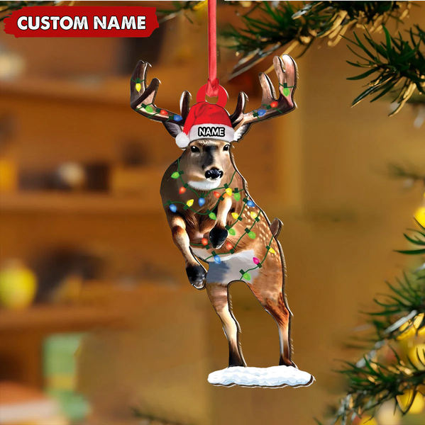 Maxcorners Personalized Deer Acrylic Christmas Ornament – Custom Name Buck with Lights Holiday Gift LM0411