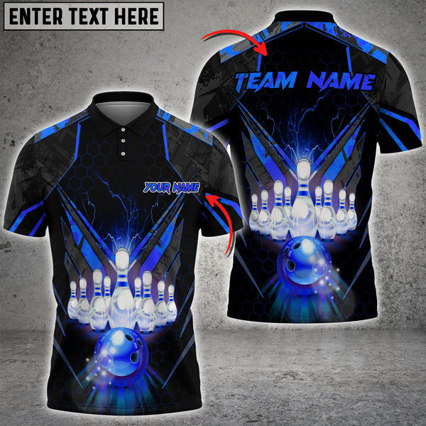 Maxcorners Gold Light Bowling Ball & Pins Multicolor Options Personalized Name, Team Name 3D Shirt (6 Colors)