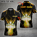 Maxcorners Gold Light Bowling Ball & Pins Multicolor Options Personalized Name, Team Name 3D Shirt (6 Colors)
