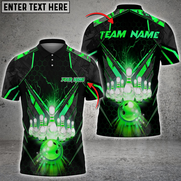 Maxcorners Gold Light Bowling Ball & Pins Multicolor Options Personalized Name, Team Name 3D Shirt (6 Colors)