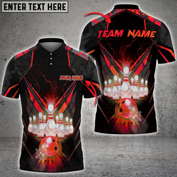 Maxcorners Gold Light Bowling Ball & Pins Multicolor Options Personalized Name, Team Name 3D Shirt (6 Colors)