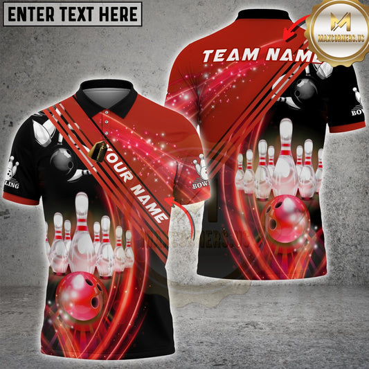 Maxcorners Bowling Strike Sparkle Design Multicolor Customized Name, Team Name 3D Shirts