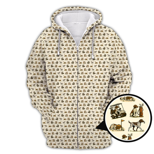 Maxcorners Pattern Golf Shirt, Pointer Golf Polos, Dog Golf Shirt For Men, Crazy Golf Shirt For Golfers