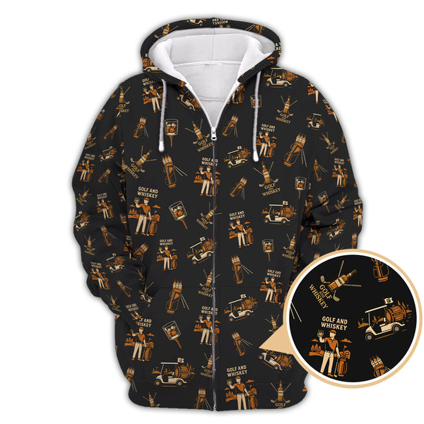 Maxcorners Pattern Golf Polos For Men, Golf And Whiskey Shirt With Retro Style For Golfers, Crazy Golf Shirt