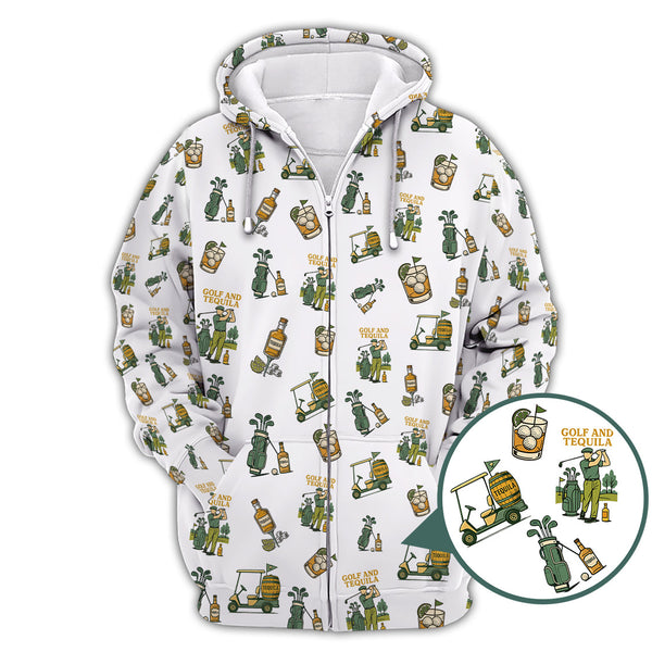 Maxcorners Golf and Tequila Pattern Golf Polos, Funny Whiskey Golf Shirt For Golfers, Golf Shirts For Men