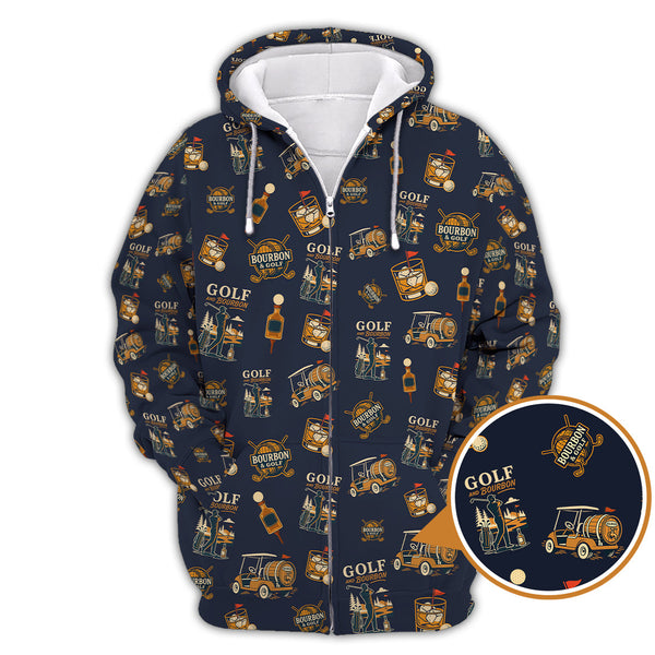 Maxcorners Funny Bourbon Pattern Polos, Golf and Bourbon Shirt for Men, Gift For Golfers