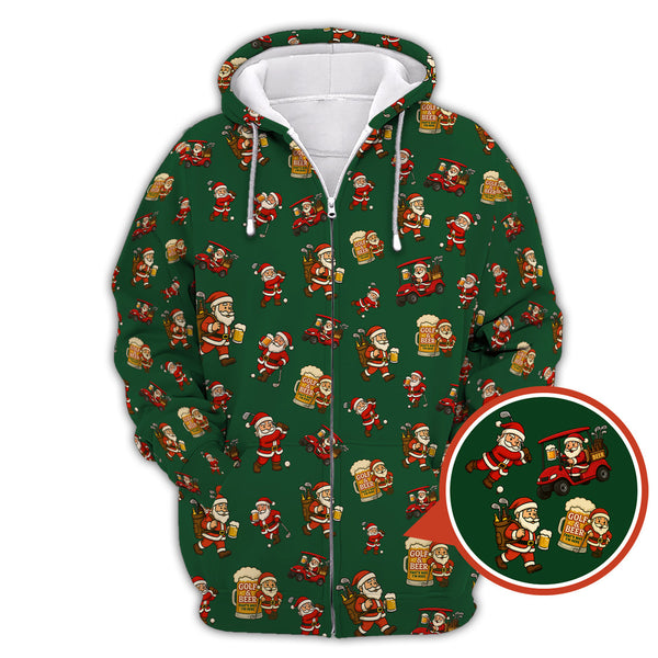 Maxcorners Funny Christmas Golf Shirt For Men, Pattern Golf Shirt , Golf And Beer Shirt For Golfer