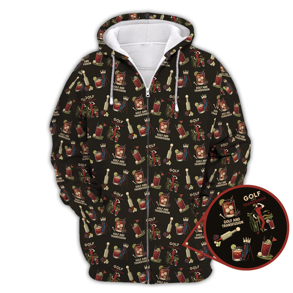 Maxcorners Golf And Transfusion Drink Pattern Polos, Transfusion Golf Shirt For Men, Funny Golf Shirts For Golfers