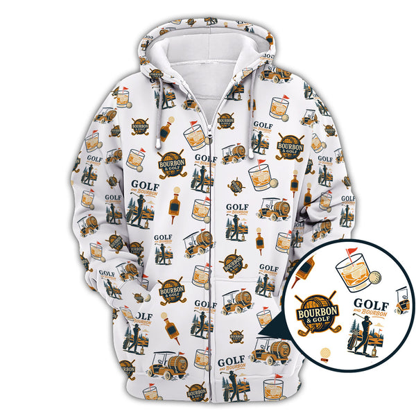 Maxcorners Funny Bourbon Pattern Polos, Golf and Bourbon Shirt for Men, Gift For Golfers