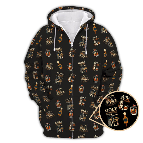 Maxcorners Golf And Bourbon Pattern Polos, Women’s Golf Shirt, Golf Gift For Golfers