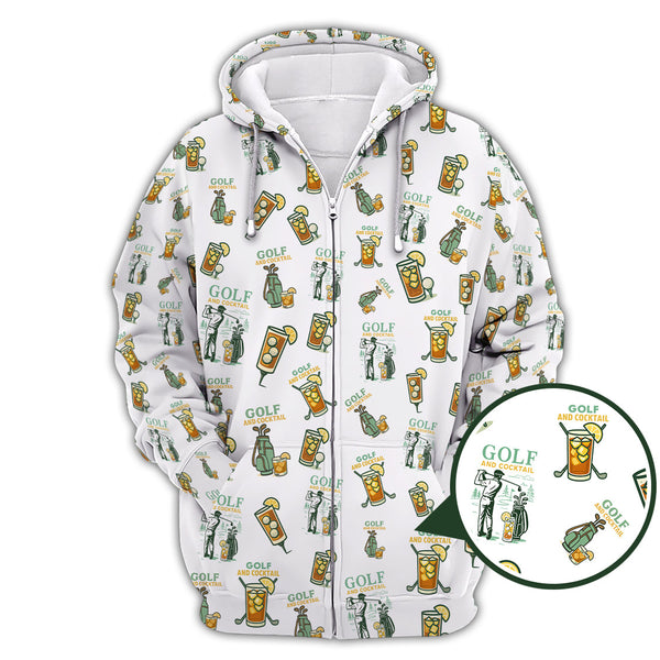 Maxcorners Funny Pattern Cocktail Golf Polos, Men Golf Shirt, Golf Gift For Golfers