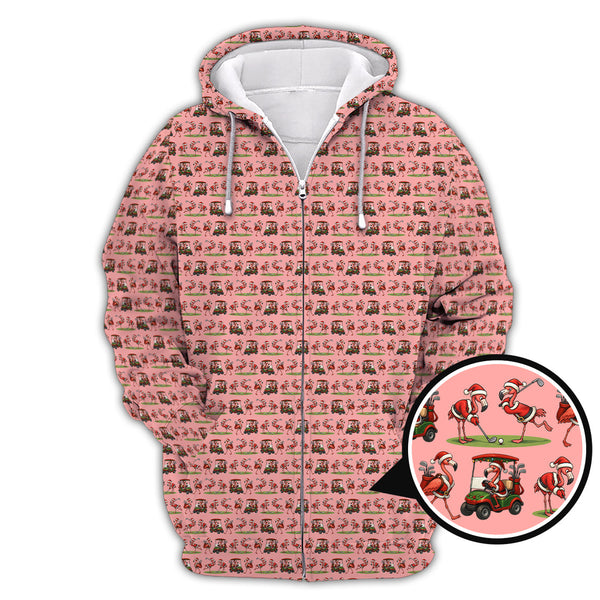Maxcorners Funny Pattern Golf Shirt, Flamingo Golf Shirt, Christmas Golf Shirt For Golfer