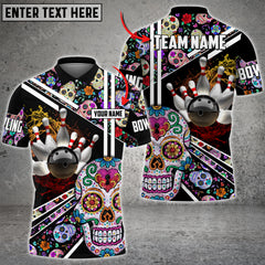 Maxcorners Sugar Skull Bowling And Pins Multicolor Option Customized Name 3D Shirt