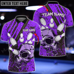 Maxcorners Skull Bowling And Pins Multicolor Option Customized Name 3D Shirt