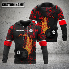 Maxcorners Billiards 8 Ball Fire Skull Multicolor Option Customized Name 3D Hoodie