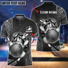 Maxcorners Bowling Ball And Pins Crack Metalic Multicolor Option Customized Name 3D Shirt