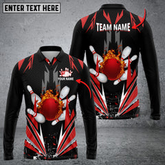 Maxcorners Bowling And Pins Thunder Pattern Multicolor Option Customized Name Long Sleeve 3D Shirt
