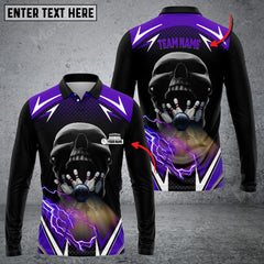 Maxcorners Bowling And Pins Lightning Into Skull Multicolor Option Customized Name Long Sleeve 3D Shirt