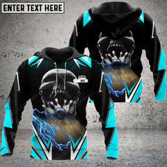 Maxcorners Bowling And Pins Lightning Into Skull Multicolor Option 3D Custom Name Shirt