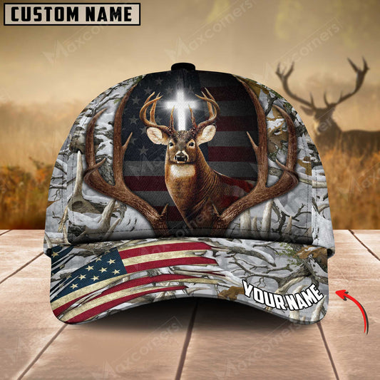 Maxcorners Premium Flag Hunting Deer Under God Personalized Hats 3D Multicolored