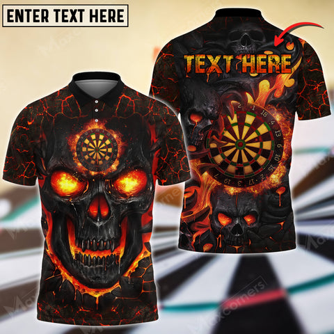 Maxcorners Firi Skull Darts Polo Shirt, Perfect Gift For Darts Lovers, Darts Players Personalized Name T Shirt