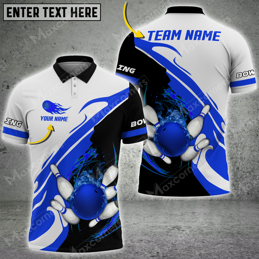 Maxcorners Bowling And Pins Flame Lightning Multicolor Option Customized Name 3D Shirt (6 Colors)