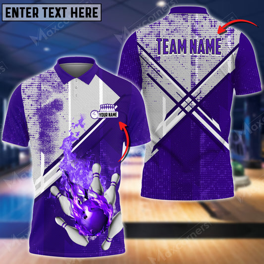 Maxcorners Fire Bowling And Pins X Factor Multicolor Option Customized Name 3D Shirt (4 Colors)