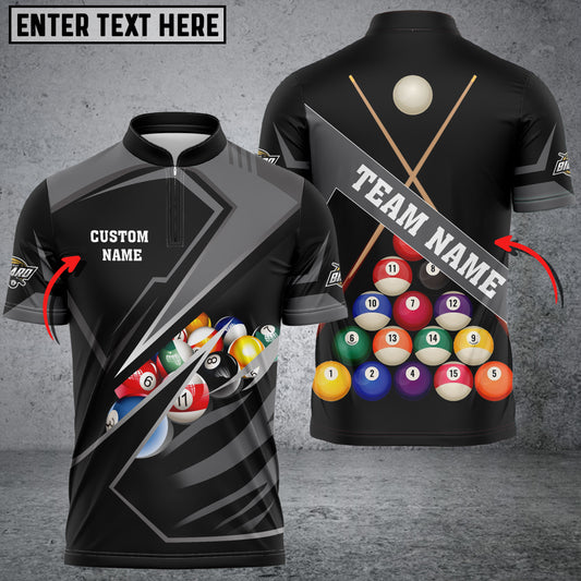 Maxcorners Billiards Sport 3x Personalized Name, Team Name Unisex Zipper Polo ( More Color Options )