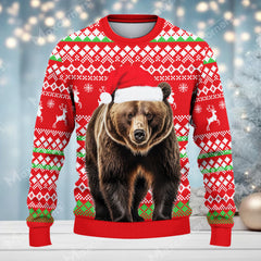 Maxcorners Hunting Santa Claus Red Color (Multi Animal Options) All Over Print Sweater