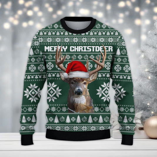 Maxcorners Hunting (Multi Animal Options) Green Merry Christmas All Over Print Sweater
