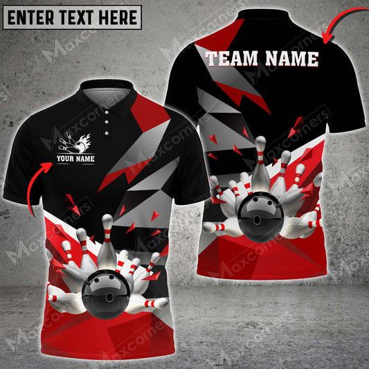 Maxcorners Bowling Ball And Pins Broken Reality Multicolor Option Customized Name 3D Shirt (4 Colors)