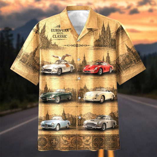 Maxcorners European Classic Cars Vintage - Personalized Name Car Hawaiian Shirt