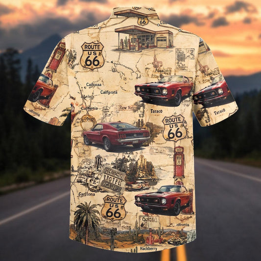 Maxcorners Personalized Vintage Route 66 Ford Mustang Hawaiian Shirt