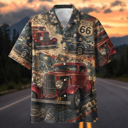 Maxcorners Personalized Vintage 1932 Ford Coupe Deluxe Route 66 Hawaiian Shirt