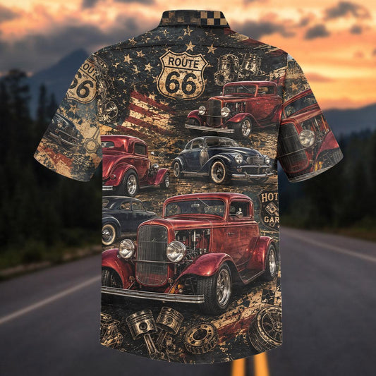 Maxcorners Personalized Vintage 1932 Ford Coupe Deluxe Route 66 Hawaiian Shirt