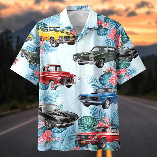 Maxcorners Personalized Car Classic Muscle Car & Vintage Truck Tropical Floral Hawaiian Shirt