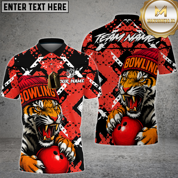 Maxcorners Bowling Shirt Fierce Tiger Sport Streetwear Multioptions Personalized Name, Team Name Unisex 3D Shirt (4 Colors)