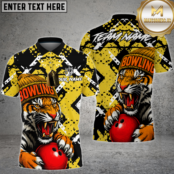 Maxcorners Bowling Shirt Fierce Tiger Sport Streetwear Multioptions Personalized Name, Team Name Unisex 3D Shirt (4 Colors)