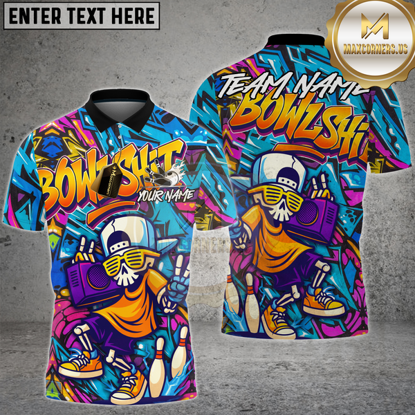 Maxcorners Bowling Shirt Urban Graffiti Cool Skeleton Multioptions Personalized Name, Team Name Unisex 3D Shirt (4 Colors) (Copy)