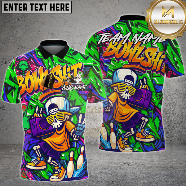 Maxcorners Bowling Shirt Urban Graffiti Cool Skeleton Multioptions Personalized Name, Team Name Unisex 3D Shirt (4 Colors) (Copy)