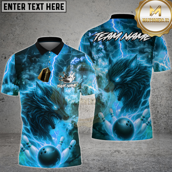Maxcorners Bowling Shirt Lightning Wolf Firestorm Strike Multioptions Personalized Name, Team Name Unisex 3D Shirt (4 Colors)